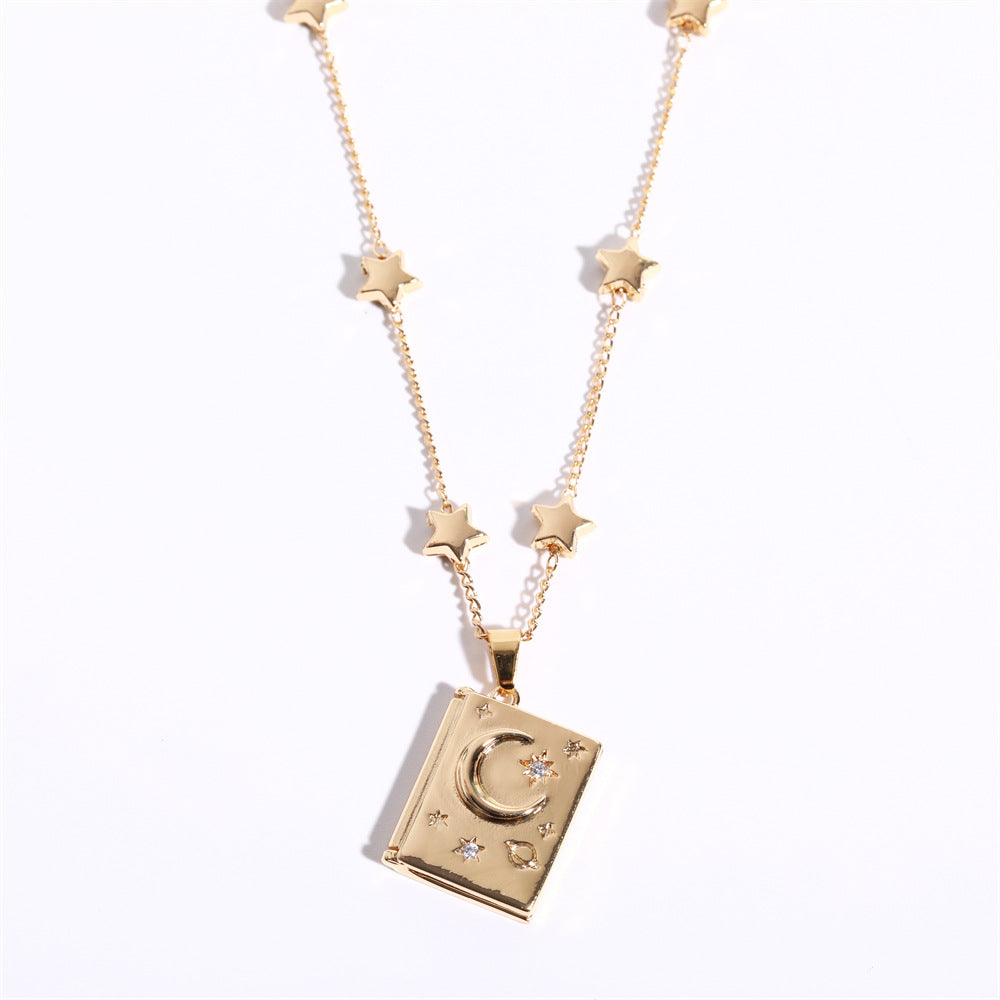 Wholesale  open and close Star Moon diamond lock necklace clavicle chain