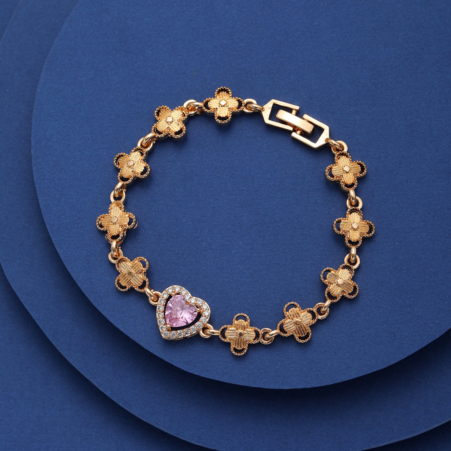 Wholesale Copper Plated Gold Inlaid Zircon Heart Bracelet ACC-BT-HengXuan003