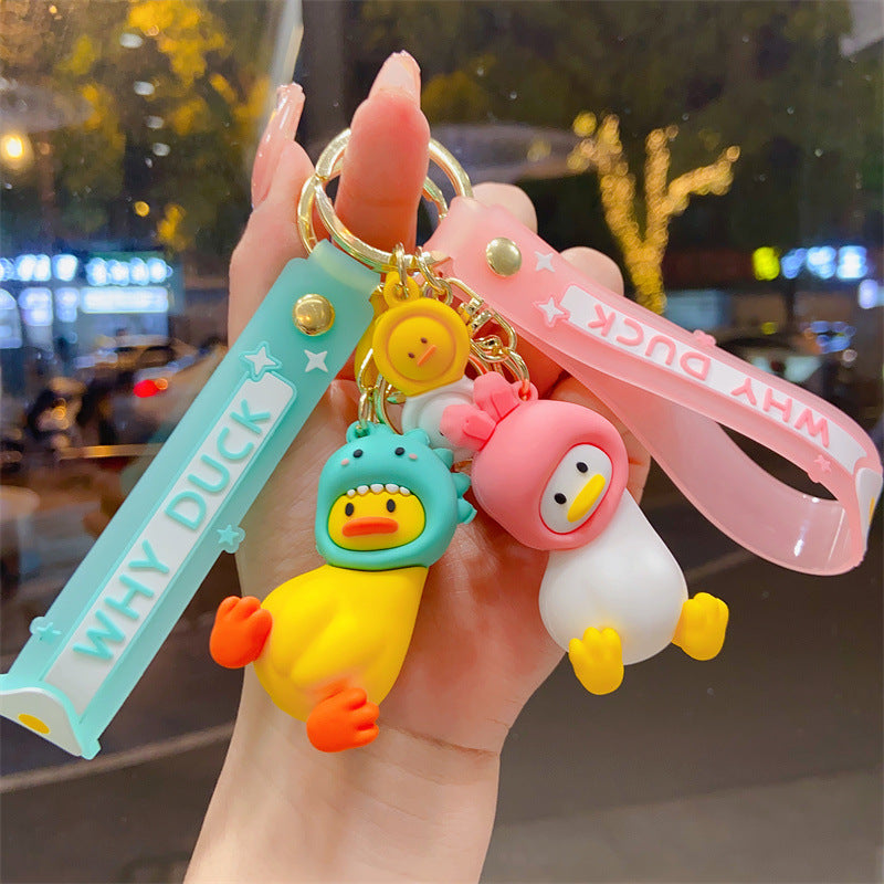 Wholesale Creative cartoon crooked neck duck fun headgear keychain