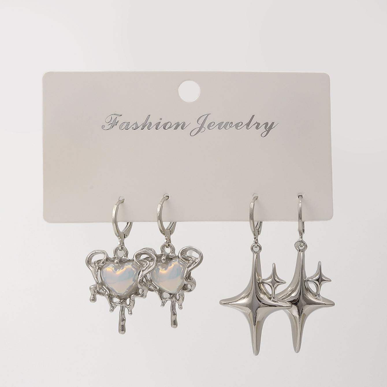 Wholesale Y2K Style Silver Heart Shaped Earring Set Trendy Fashion Accessory For Women Jewelry Gift For Boutique Resale
