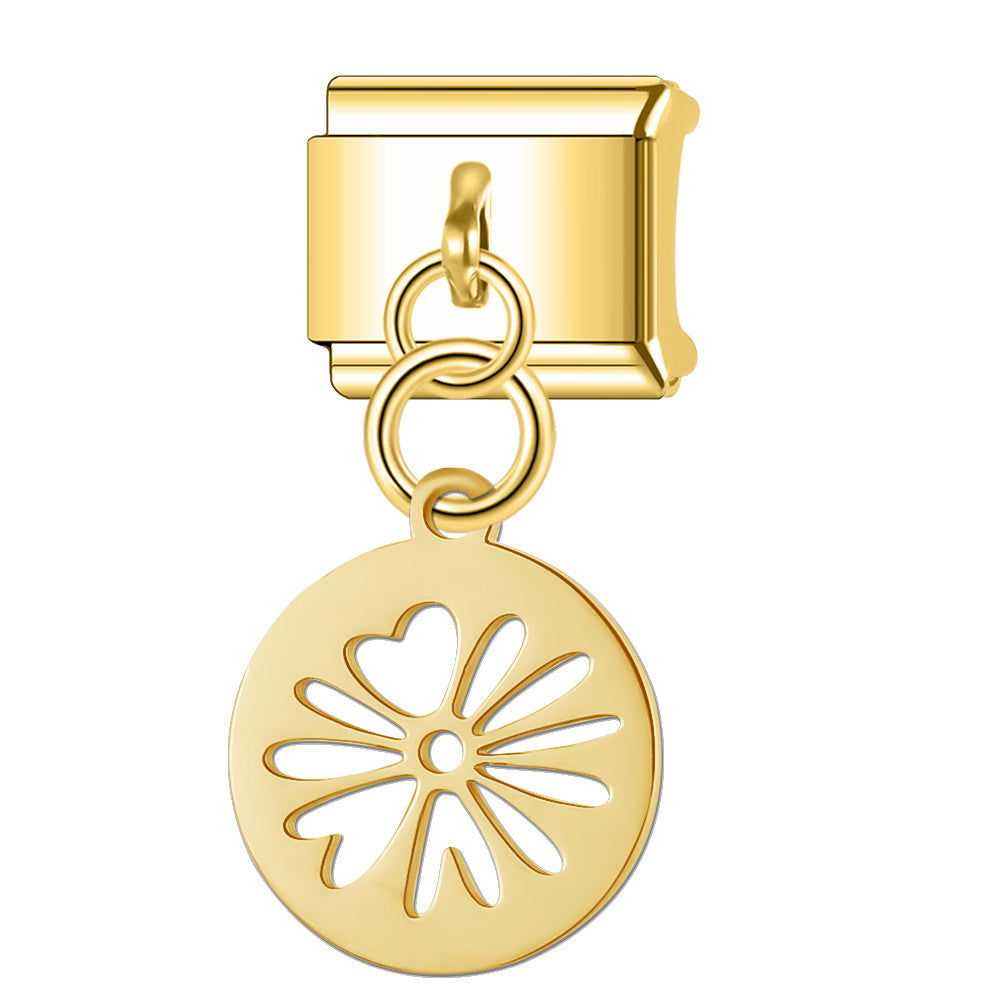 Wholesale Italian Charm Bracelet 9mm DIY Splicing Hollow Gold Pendant Stainless Steel Composable Bracelet