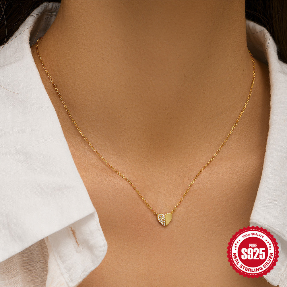 Wholesale New S925 sterling silver double love zircon clavicle chain  necklace