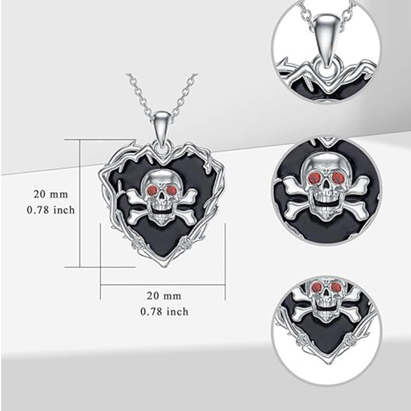 Wholesale Vintage Distressed Skull Heart Diamond-encrusted Collarbone Chain Necklace