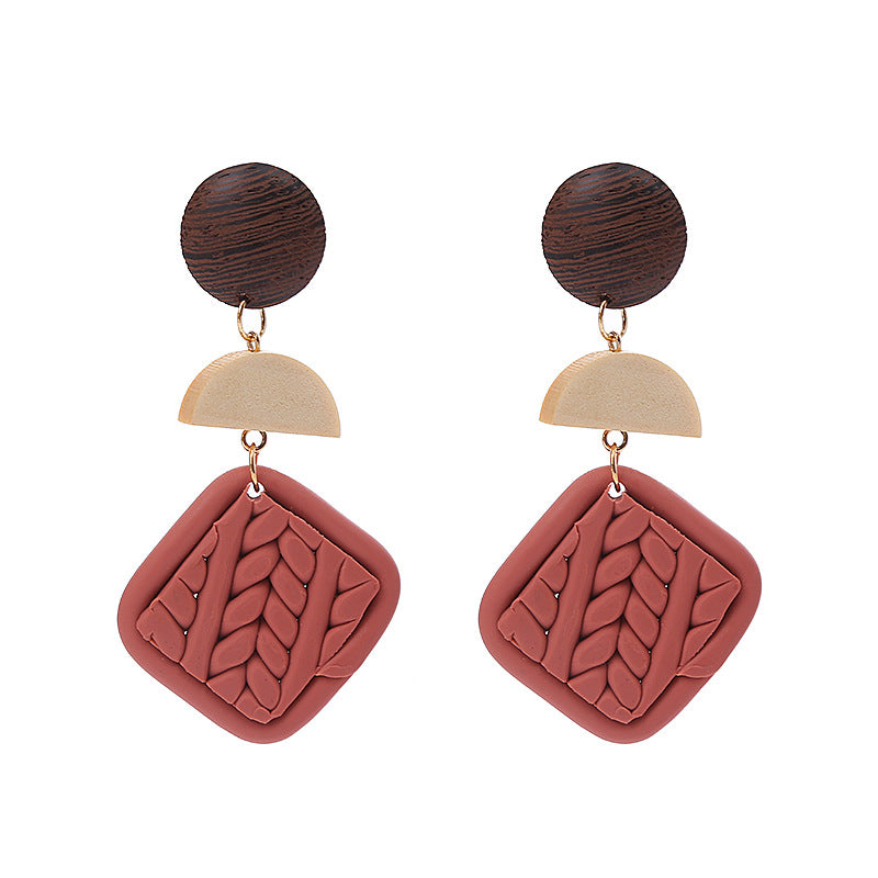 Wholesale Soft Clay Earrings Creative Artistic Woven Geometric Vintage Round Earrings