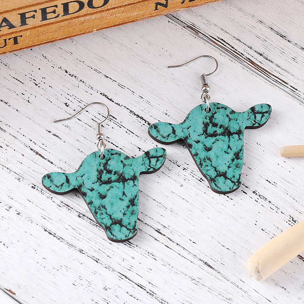 Wholesale  Western Denim milk cow pattern turquoise pattern earrings