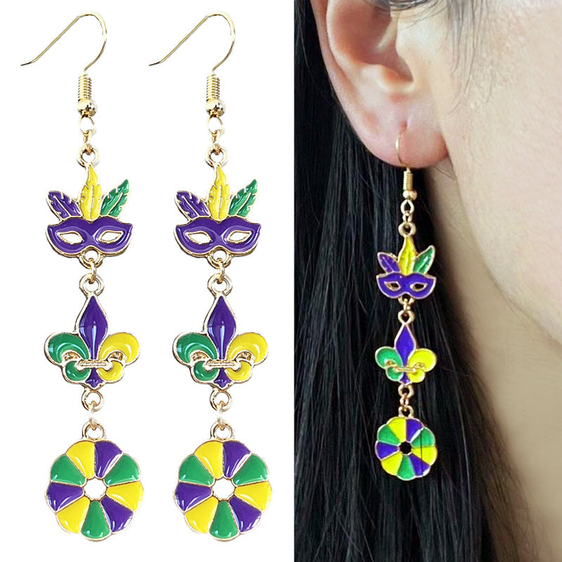 Wholesale 2 Pairs/pack Carnival Metal Stitching Mask Iris Earrings ACC-ES-HY209