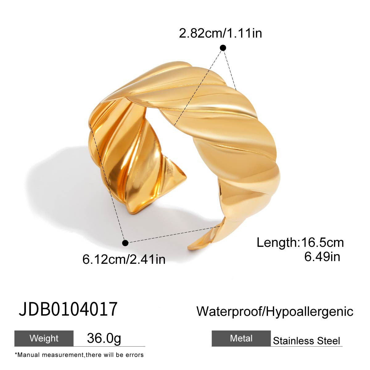 Wholesale  18K Gold Stainless Steel Glossy Wavy Line Open Bracelet
