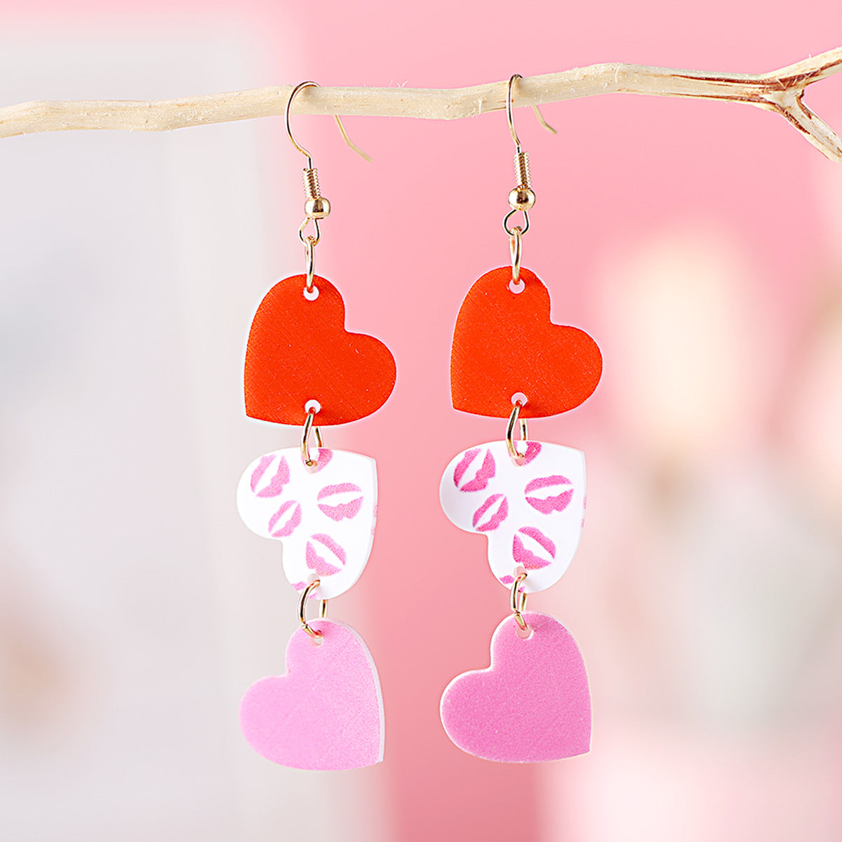 Wholesale  Valentine's Day Love Acrylic Triple Pendant Earrings