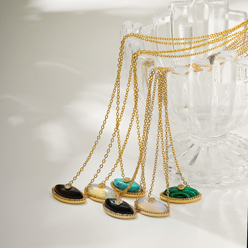 Wholesale  Stainless Steel Plated 18K True Gold Natural Gem Devil's Eye Necklace