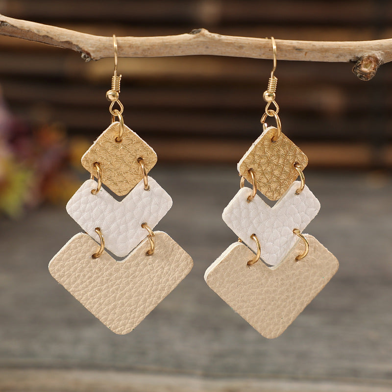 Wholesale Fairy Style Geometric Tassel Leather Printed Earrings Fashion Accessory