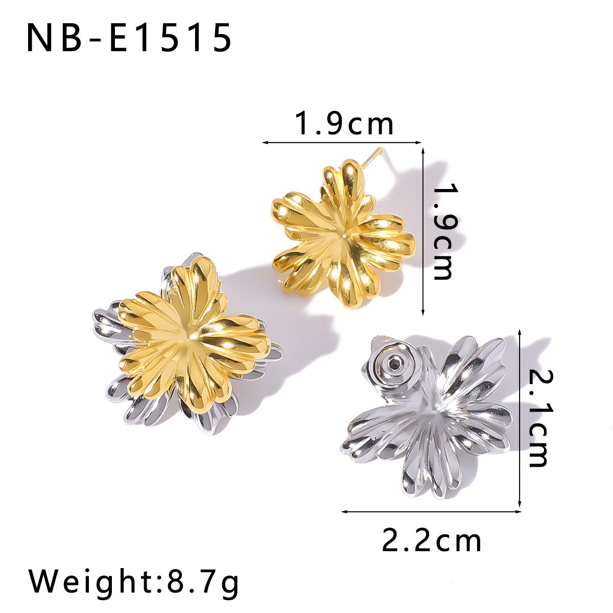 Großhandel leichte Luxus goldene Blume Dual-Use Edelstahlohrringe