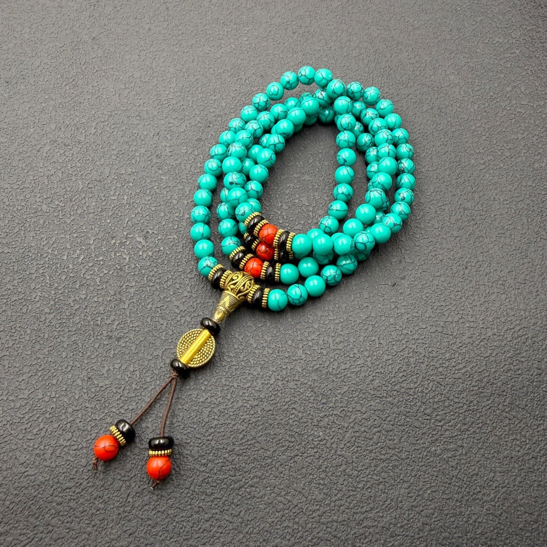 Wholesale Fashion Tibetan Style Beaded Bracelet,  Imitation Turquoise with Fu Charm,  Unisex Jewelry Accessory