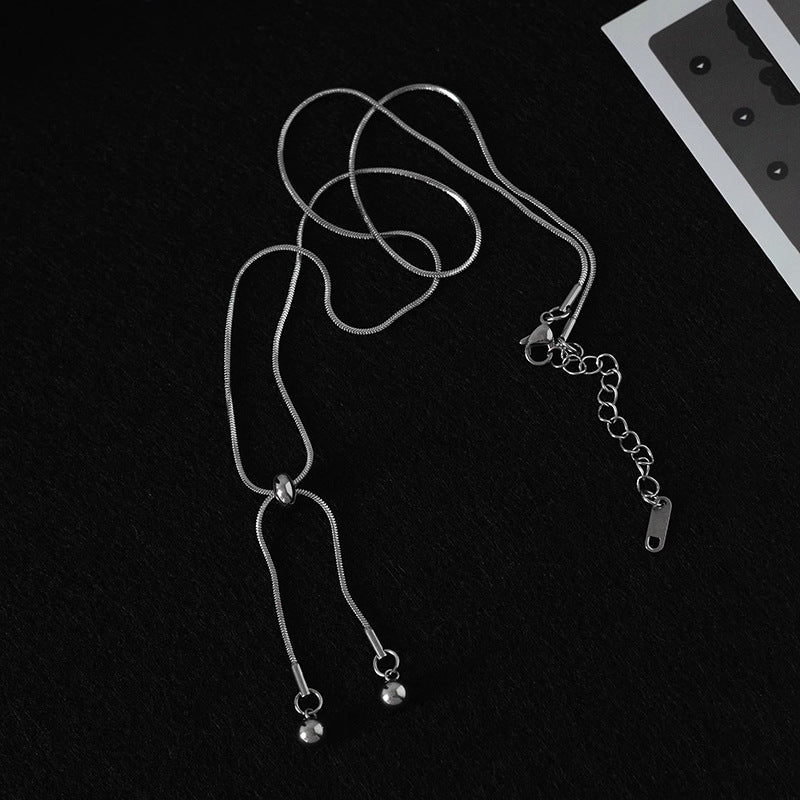 Wholesale Titanium Steel  Fadeless Pull Snake Bone Round Bead Necklace