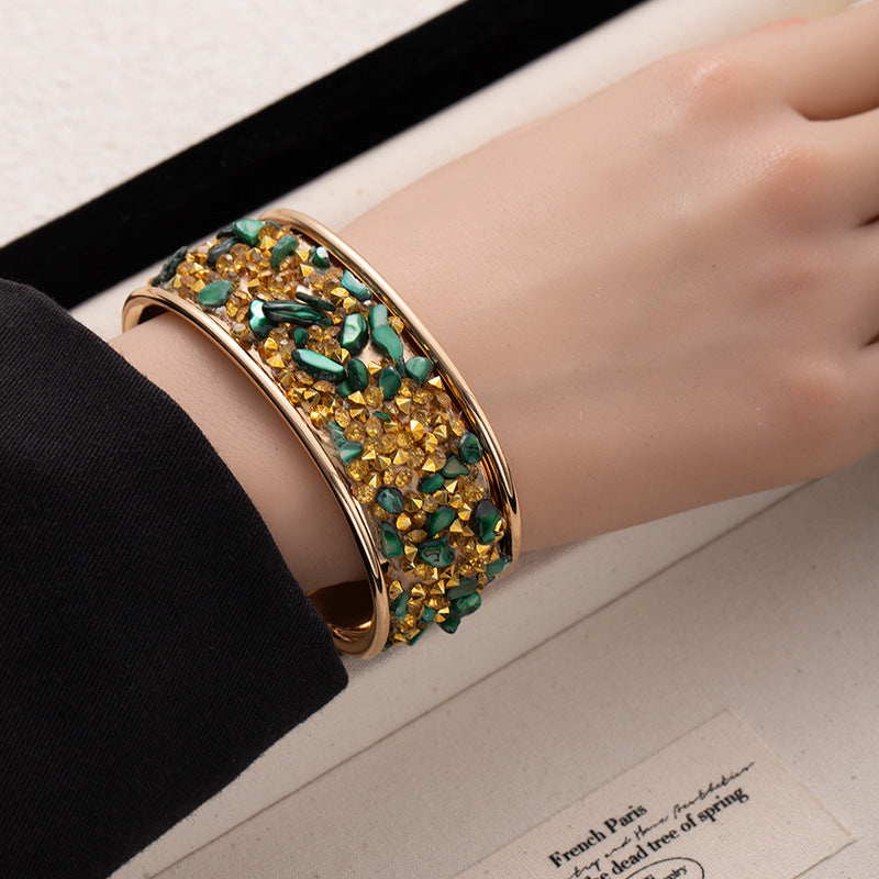 Wholesale European Style Color Gravel Open Bracelet Sparkly Fashion Jewelry Accessory Gift