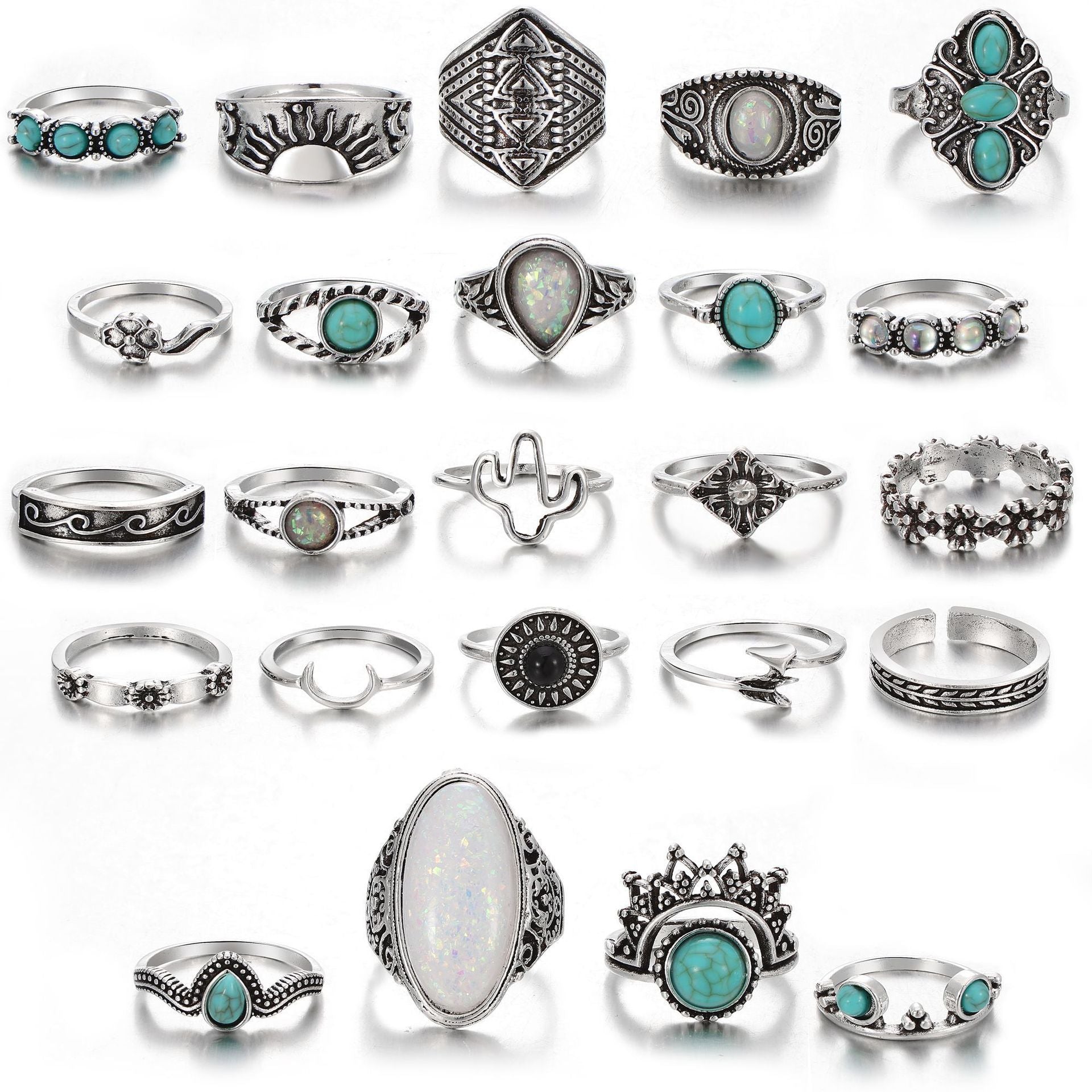 Wholesale Retro Bohemian Turquoise Jewelry Set 48Pcs Women S Necklace Bracelet Earrings Set Fashion Accessory For Everyday Wear