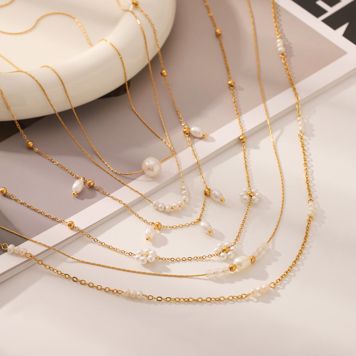 Wholesale Stainless Steel Flower Shape Pearl Necklace