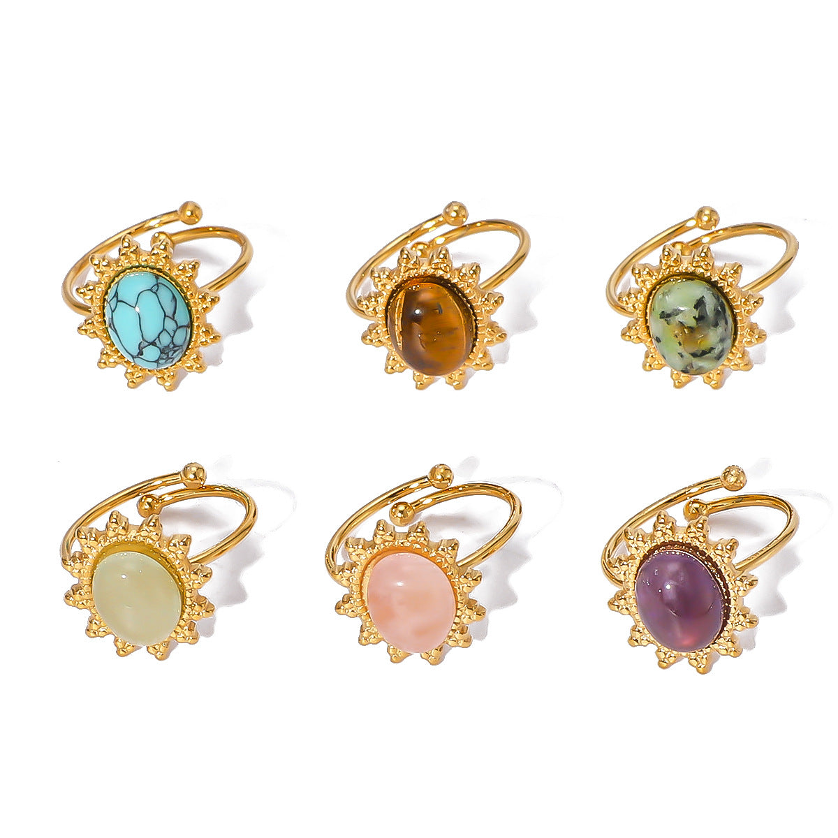 Wholesale Stainless Steel Ring Inlaid Natural Stone Open Adjustable Rings ACC-RS-XinY016