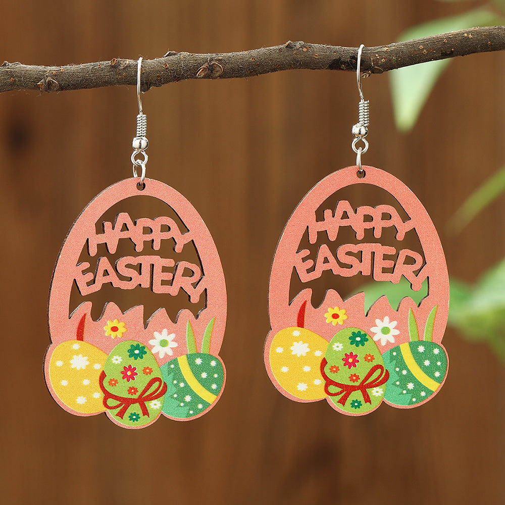 Wholesale Wooden Egg Earrings Easter  Ear Jewelry
