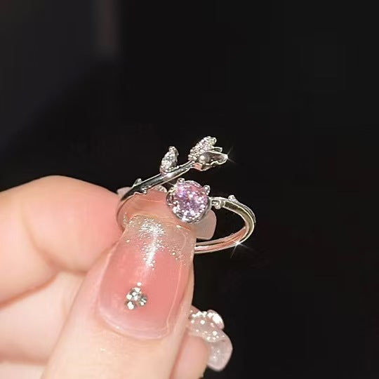 Wholesale Alloy Pink Zirconia Flower Ring Open Adjustable Band Fairy Style Women S Jewelry Everyday Wear Boutique Resale