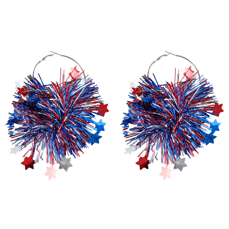 Wholesale  US Independence Day Red White Blue Bright Silk Earrings