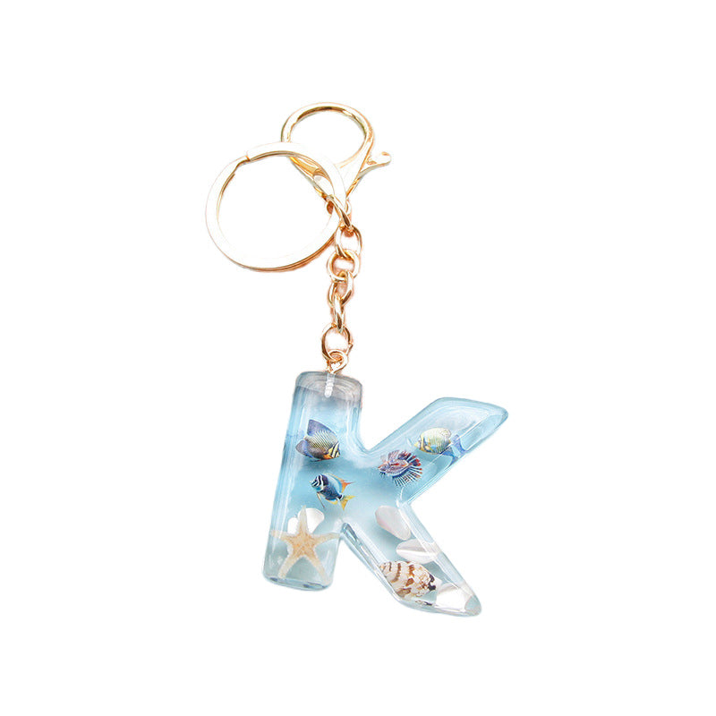 Wholesale Ocean tropical fish 26 English letters epoxy resin keychain