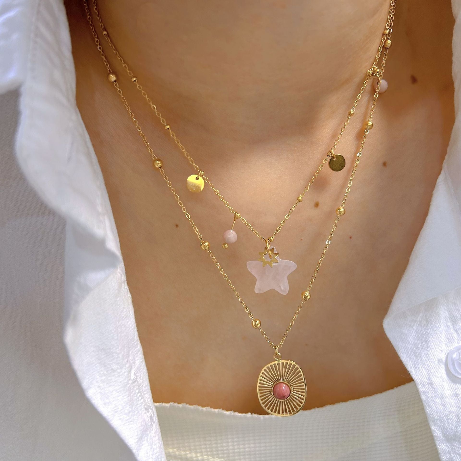 Wholesale Stainless Steel Natural Stone Star Necklace Geometric Redstone Necklace