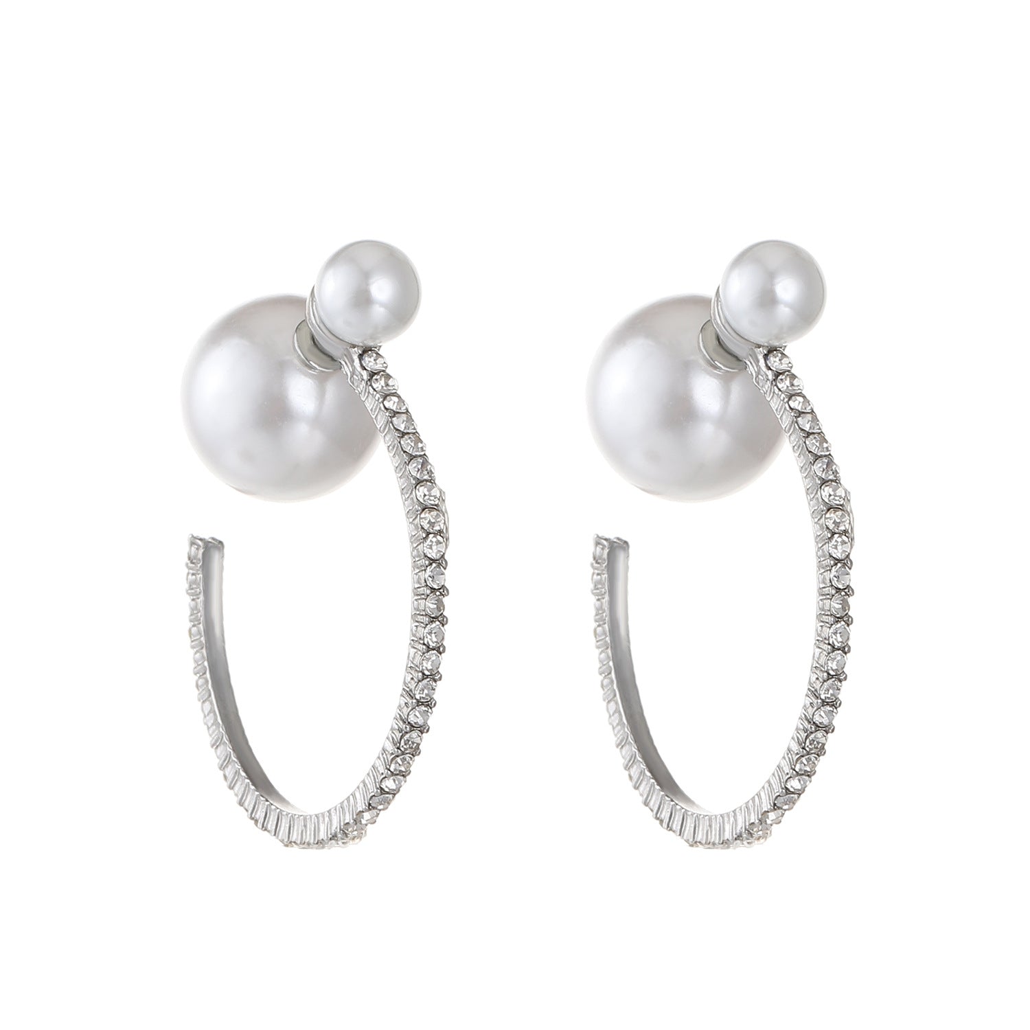 Wholesale Large Pearl C Shape Geometric Earrings For Women Gold Tone Alloy Party Jewelry Accessory