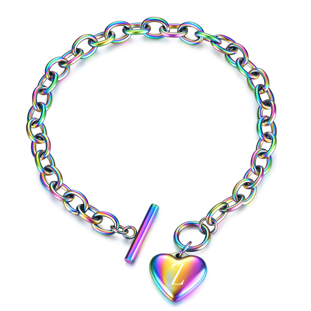 Wholesale Colored Stainless Steel 26 Letter Love Titanium Steel Pendant Bracelet ACC-BT-ZhongZhe007