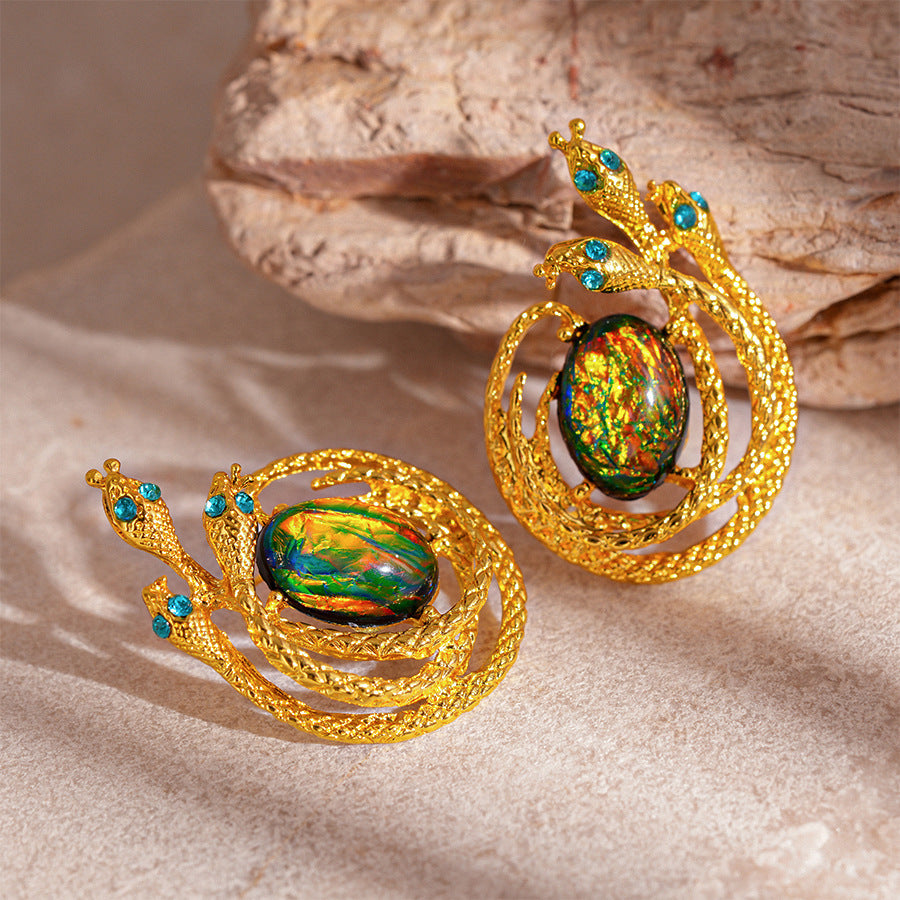 Wholesale Personality Exaggerated Oil Drop Diamond Small Snake Silver Earrings