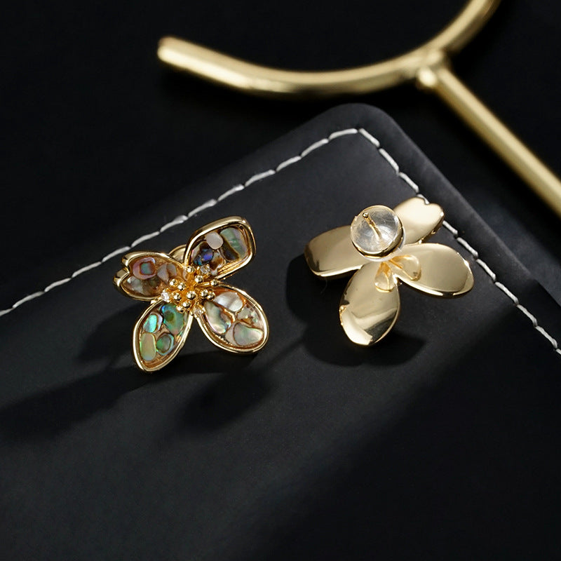 Wholesale color shell retro earrings full-body copper gold-plated s925 silver needle light luxury  earrings