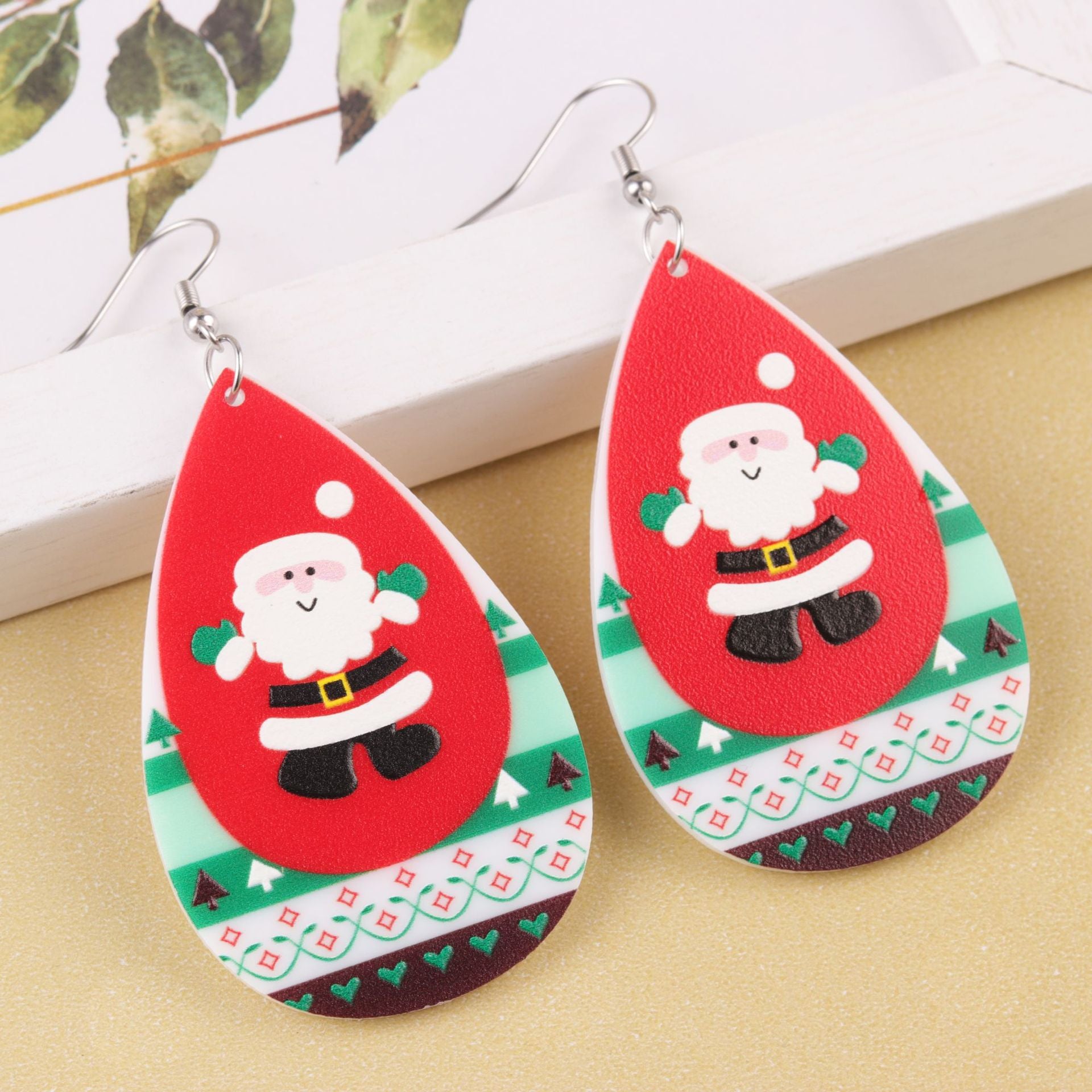 Wholesale  Christmas acrylic Sika deer Christmas tree old man drop shaped earrings