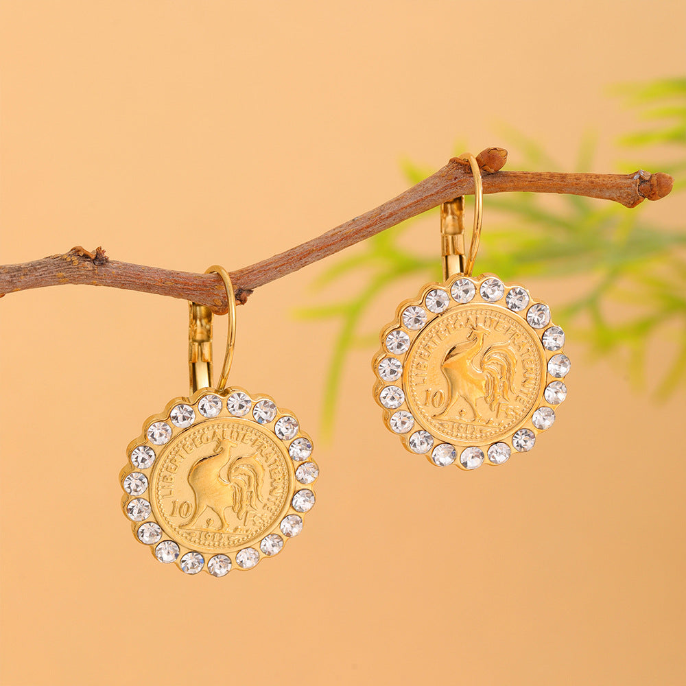 Wholesale  Stainless Steel Earrings Full Diamond  Light Luxury Earrings