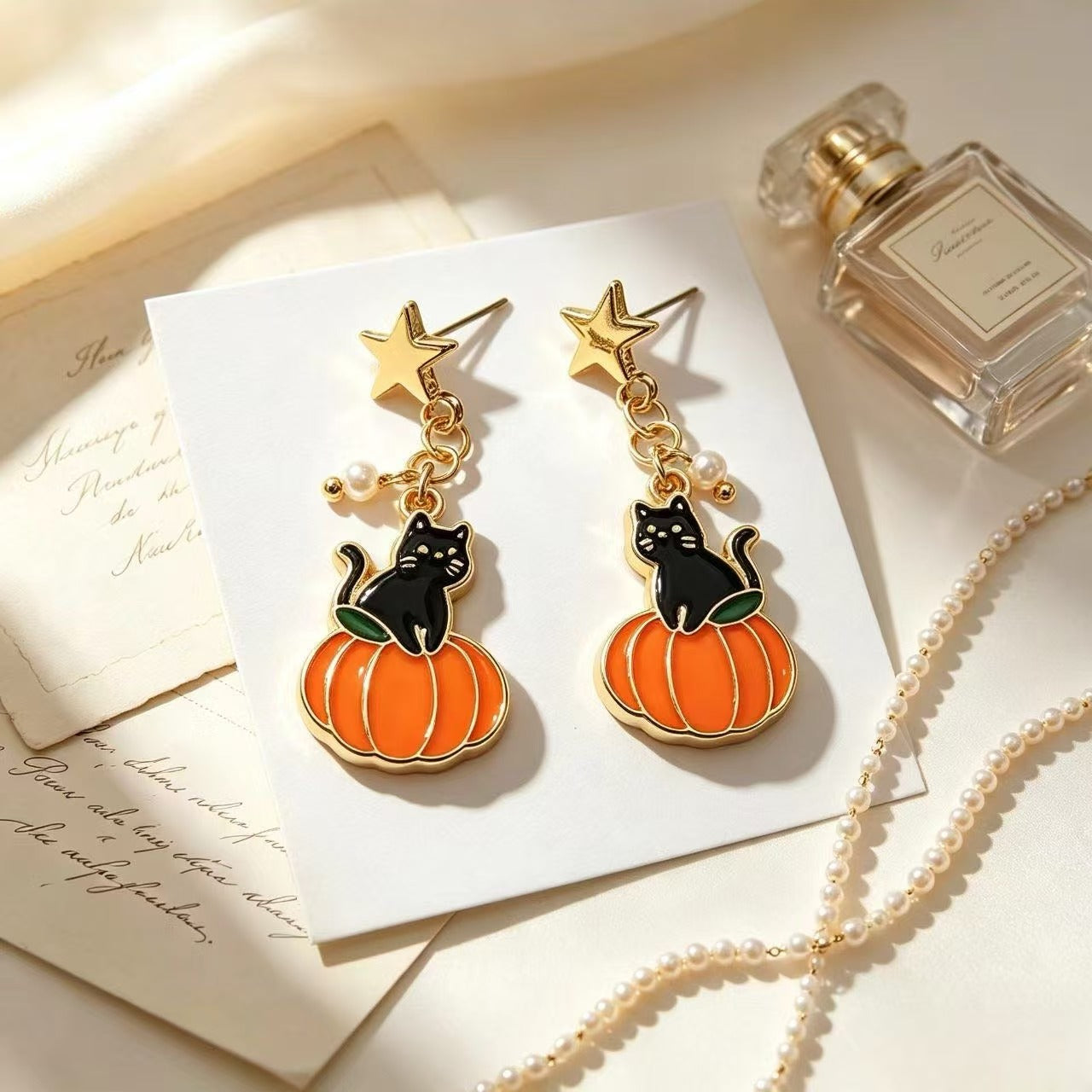 Wholesale Trendy  Pumpkin Cat Earrings Alloy Jewelry Accessory for Parties