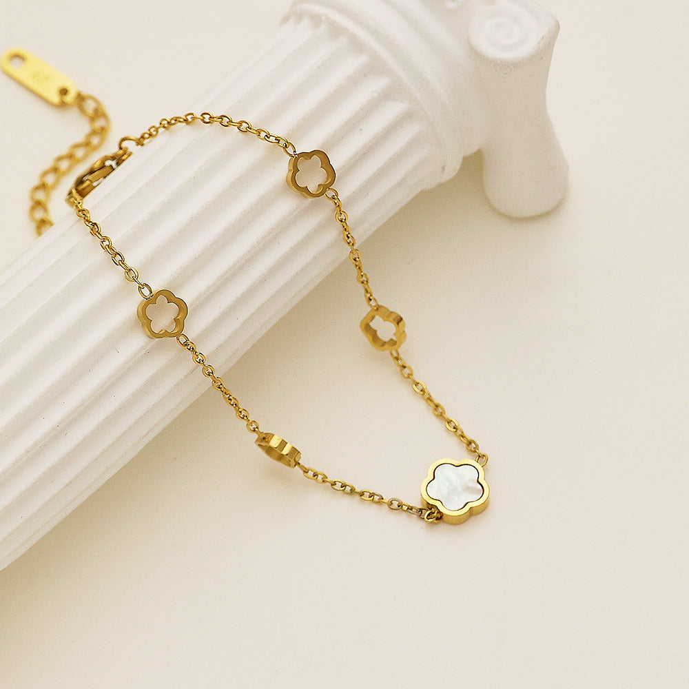 Wholesale Gold Five-leaf Flower White Shell Titanium Steel Bracelets ACC-BT-DaLang002