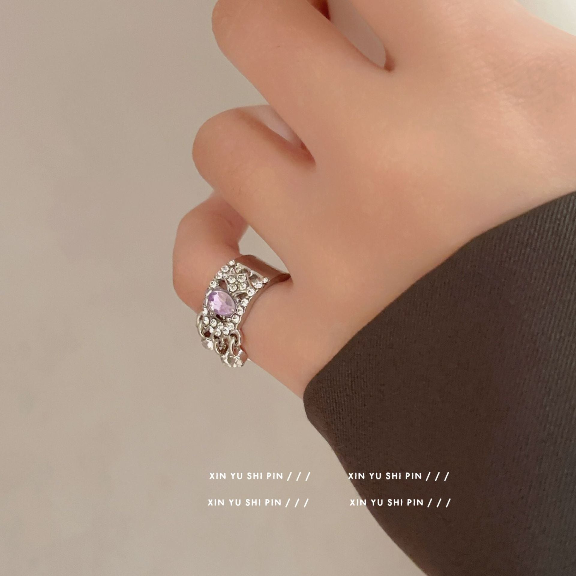 Wholesale Super Flash Purple Zircon Water Drop Tail Ring