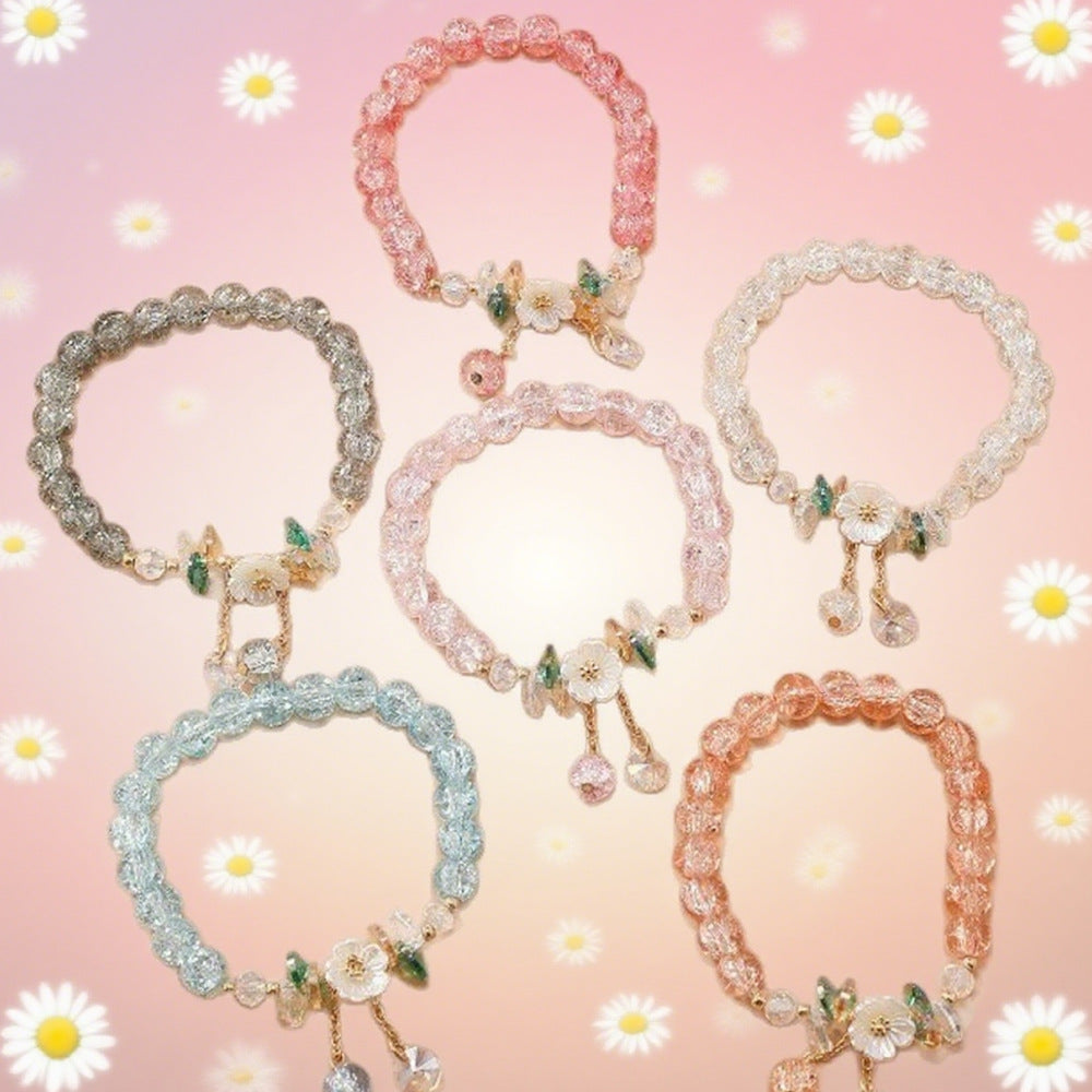 Wholesale 6 Piece Glass Crystal Beaded Bracelet Set Floral Design Women Everyday Wear Jewelry Accessory