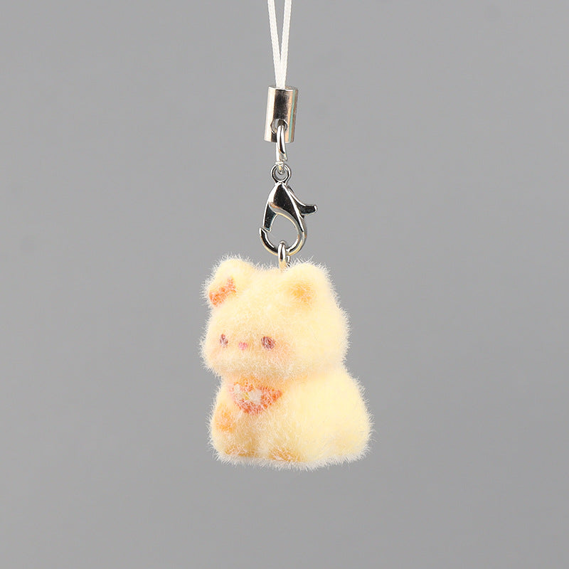 Wholesale  Cartoon Cute Flocked Stereo Resin Cat Keychain