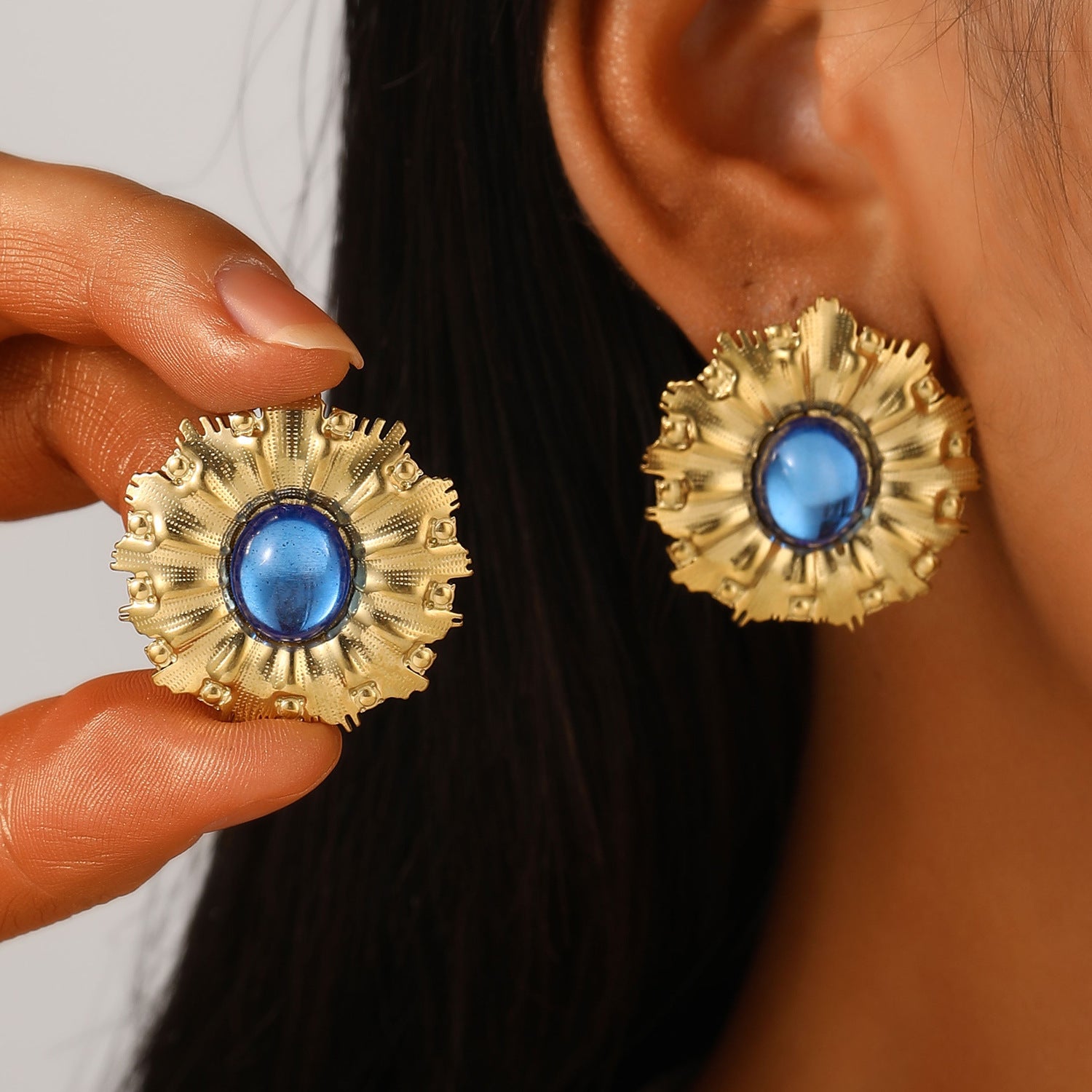 Wholesale Stainless Steel Electroplated Geometric Heart Sun Spiral Eye Earrings Stylish Women S Jewelry Accessory