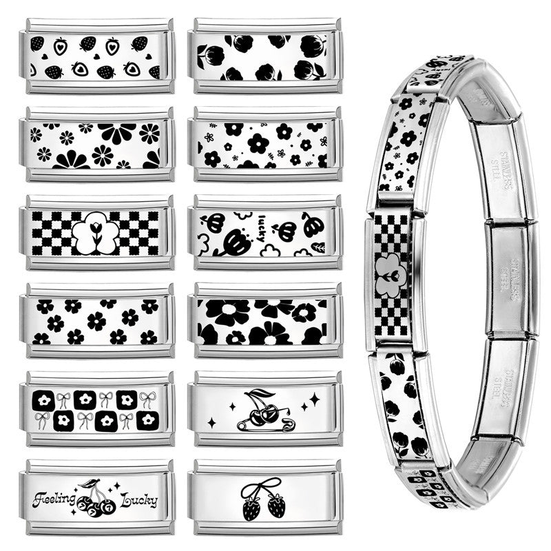Wholesale Italian Charm Bracelet 9mm DIY Splicing Long Black and White Series Stainless Steel Composable Bracelet