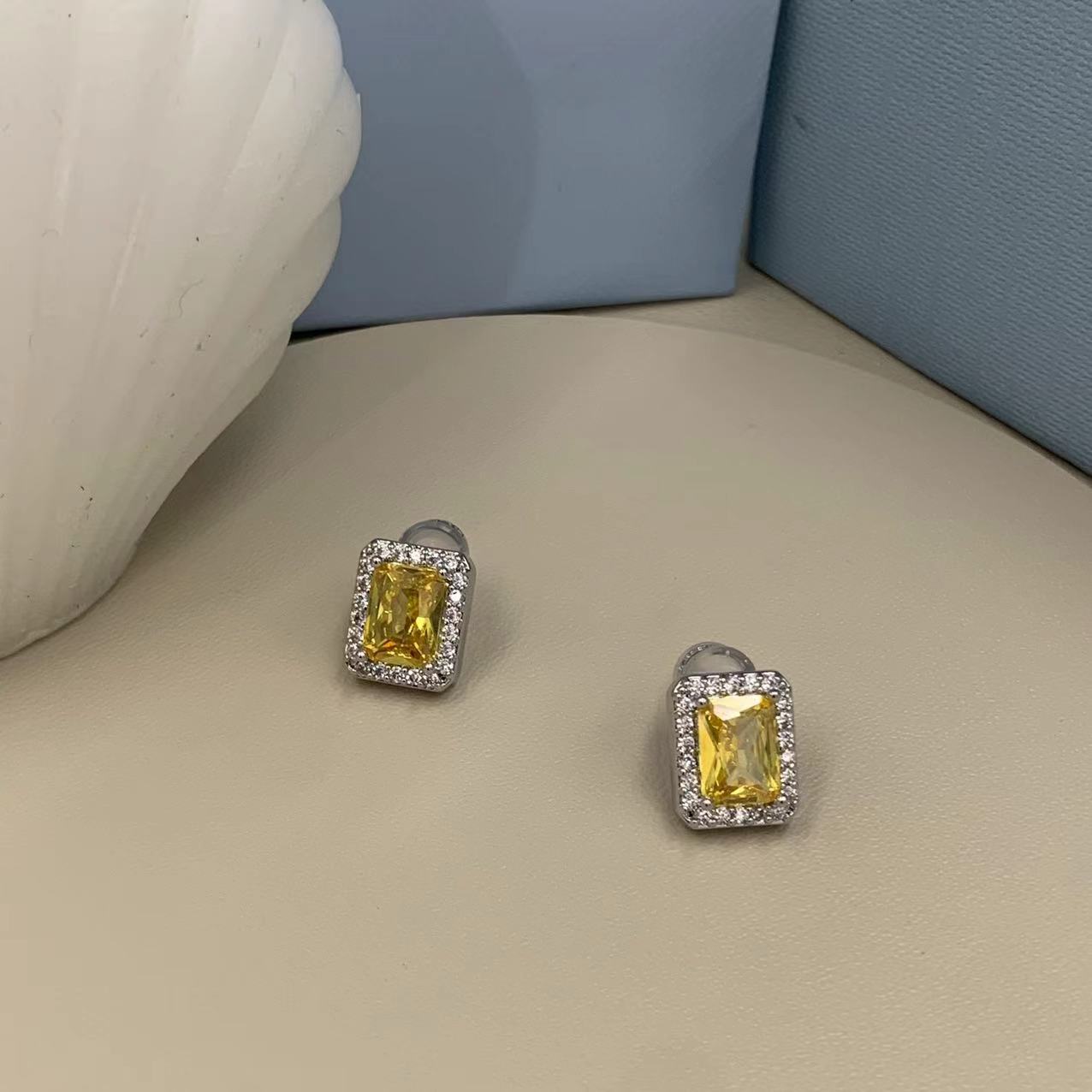 Wholesale sterling silver micro inlaid natural citrine earrings