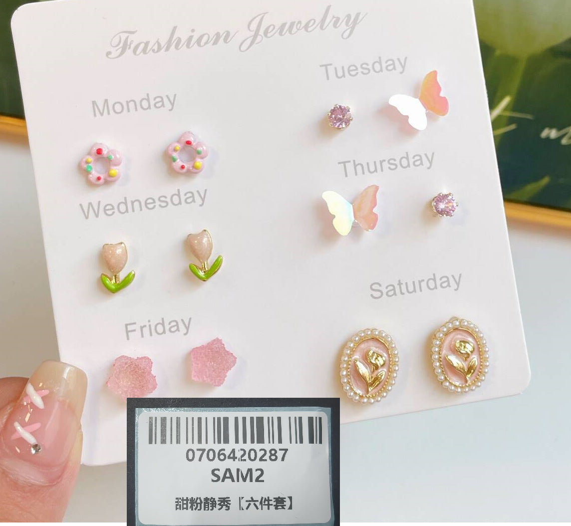 Wholesale Sweet and fresh silver needle small floral and fruit earrings