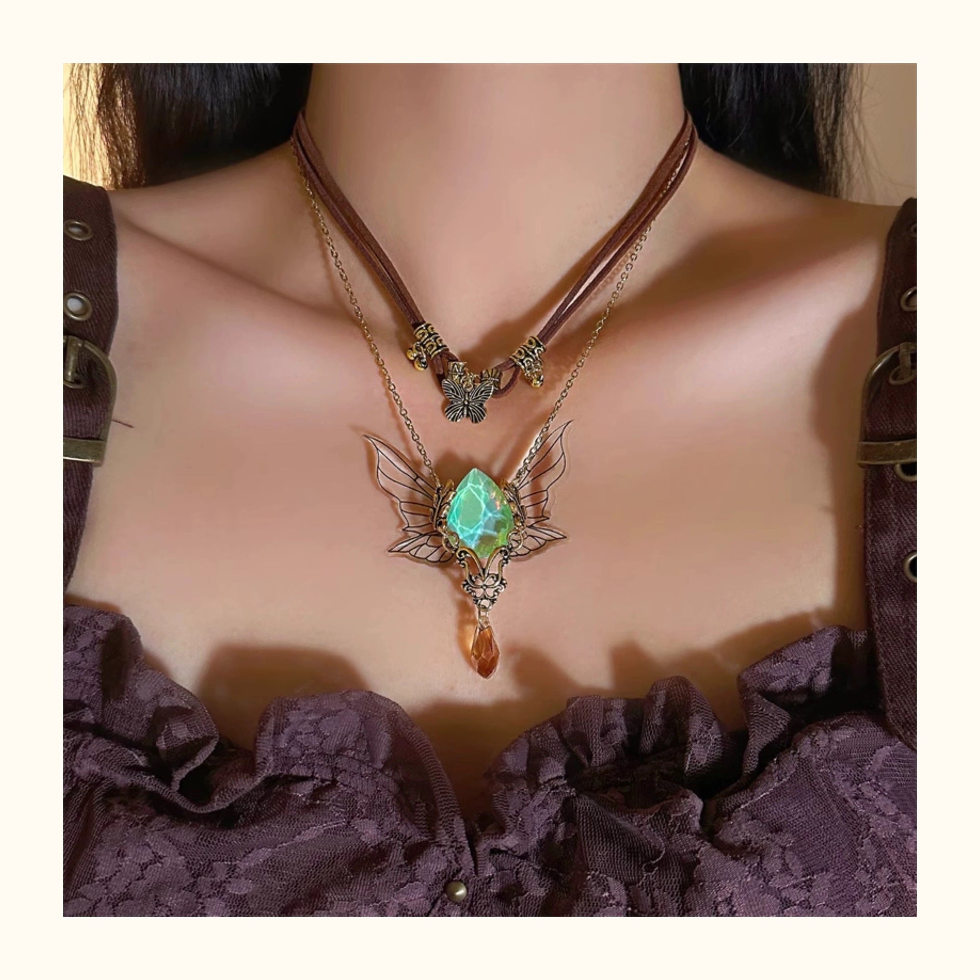 Wholesale Double Layer Stacked Brown Gemstone Necklace