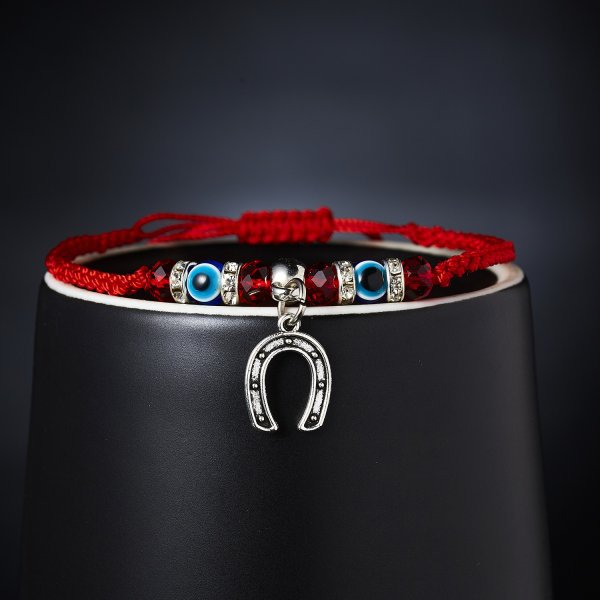 Bracciale regolabile intrecciato con corda rossa, occhio blu, gufo, tartaruga, farfalla, palma, occhio blu, all'ingrosso