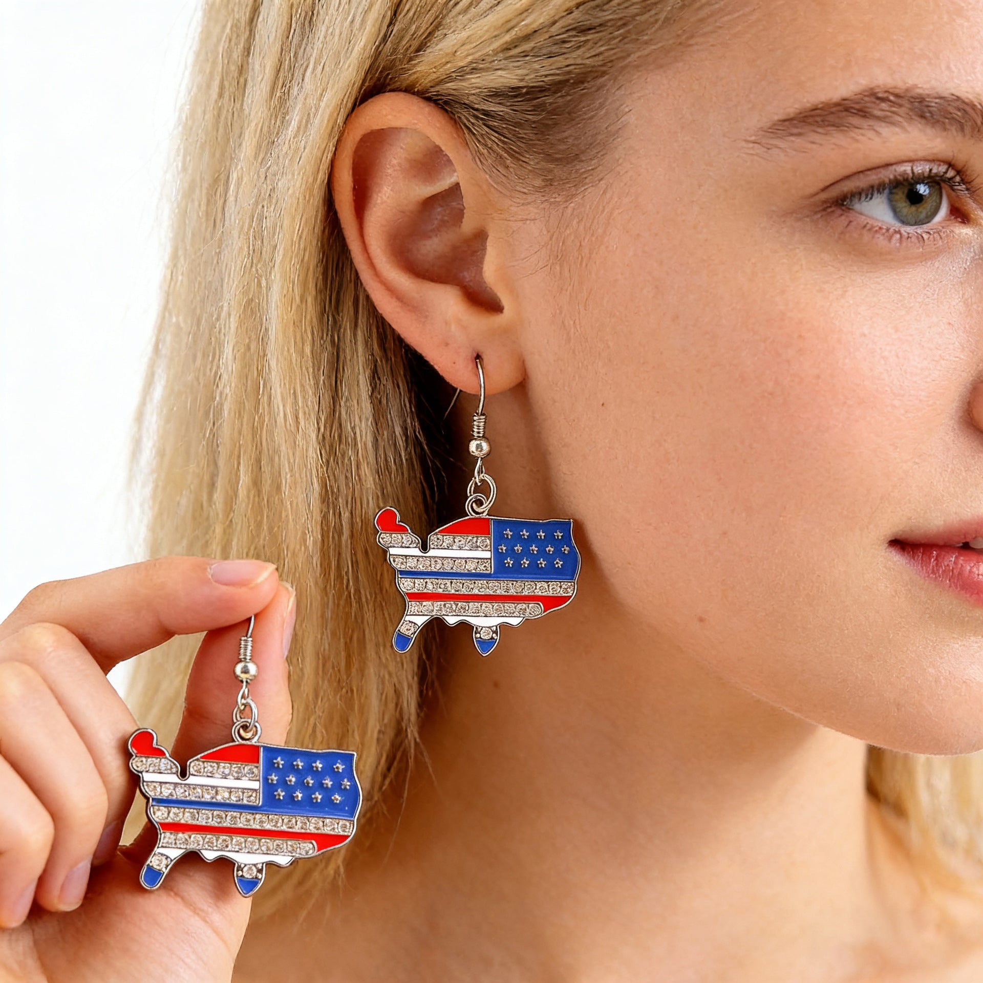 Wholesale American Independence Day Alloy Earrings with Diamond