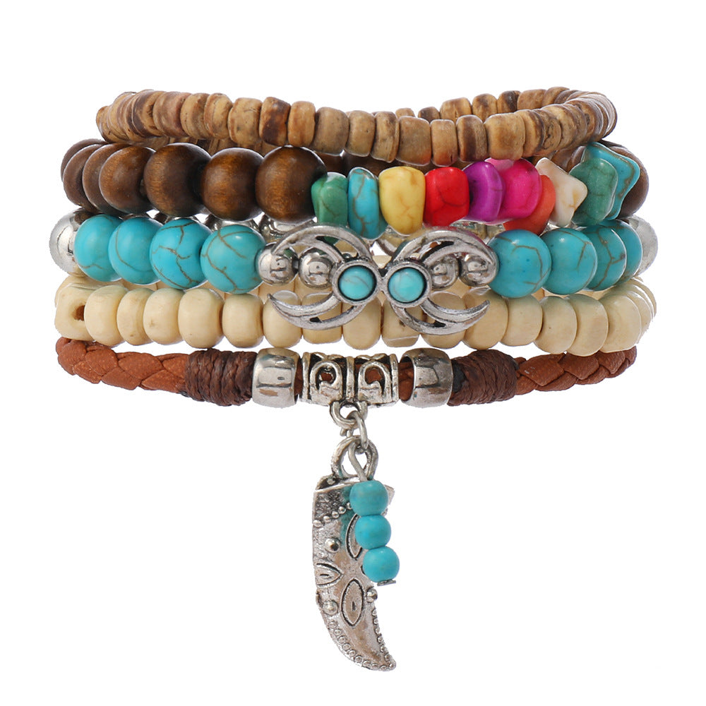 Wholesale Western Cowboy Style Turquoise Multi-layer Beaded Bracelet