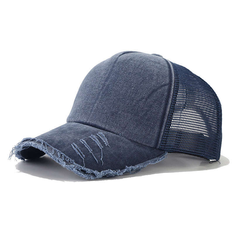 Wholesale Washed Cotton Mesh Cap with Distressed Sunshade Hole Baseball Cap Hat ACC-HT-NianKa003