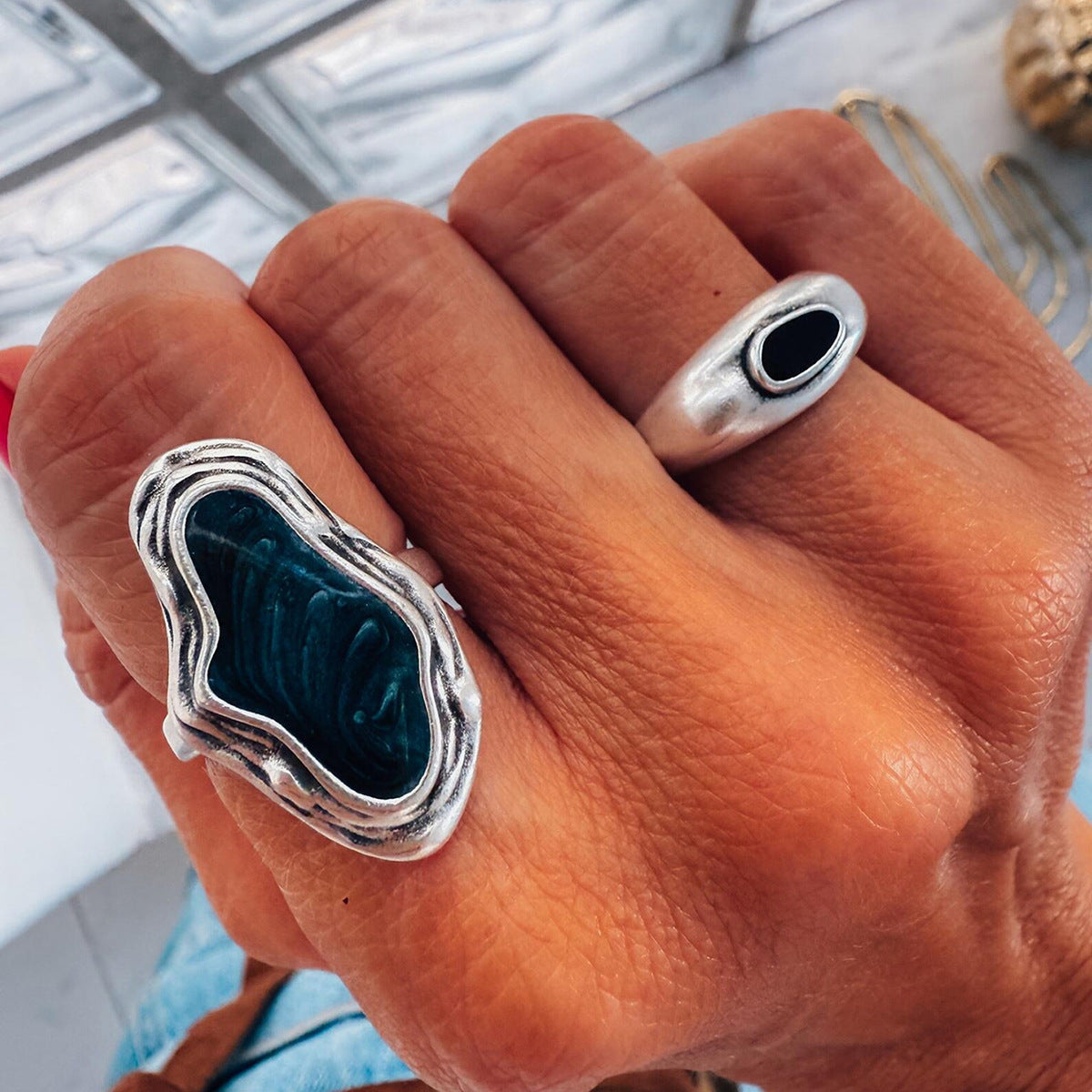 Wholesale Retro Geometric Irregular Ring Set Alloy Plated Women S Everyday Fashion Jewelry Accessory