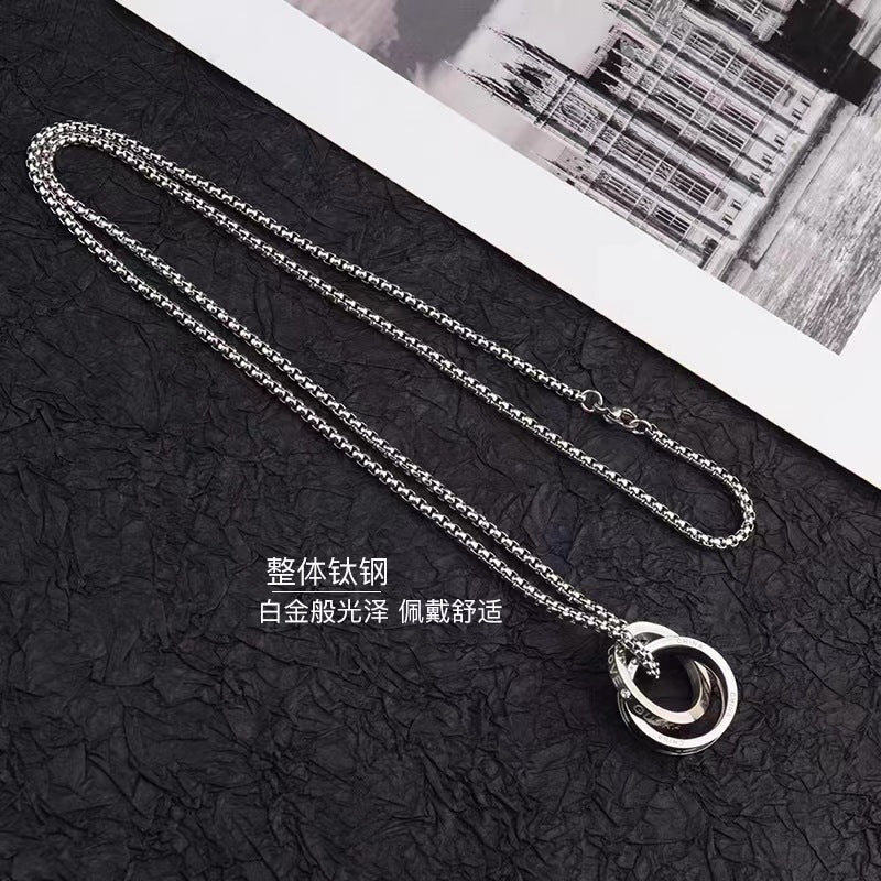 Wholesale Trendy Double Ring Pendant Necklace In Titanium Steel Hip Hop Street Style Unisex Jewelry Accessory For Everyday Wear