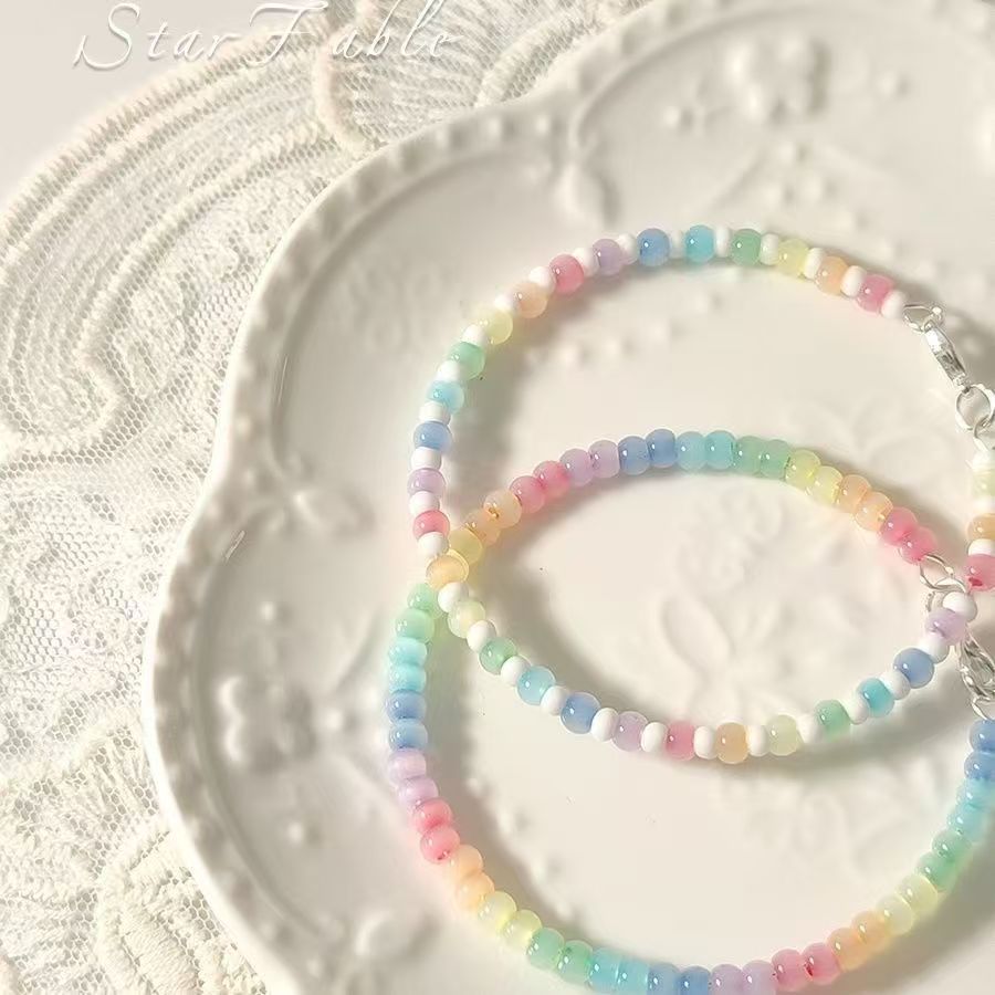 Wholesale Dopamine Rainbow Rice Bead Bracelet Glass Handmade Beads Trendy Jewelry Accessory For Women And Girls