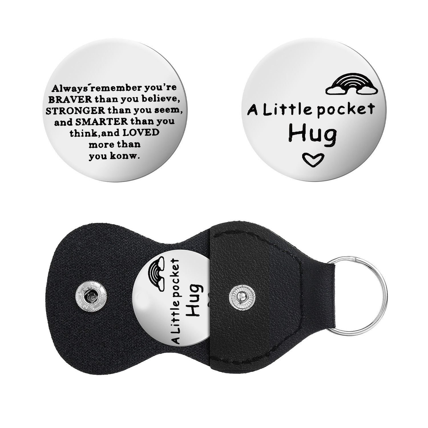 Wholesale Stainless steel double-sided engraved round brand leather keychain